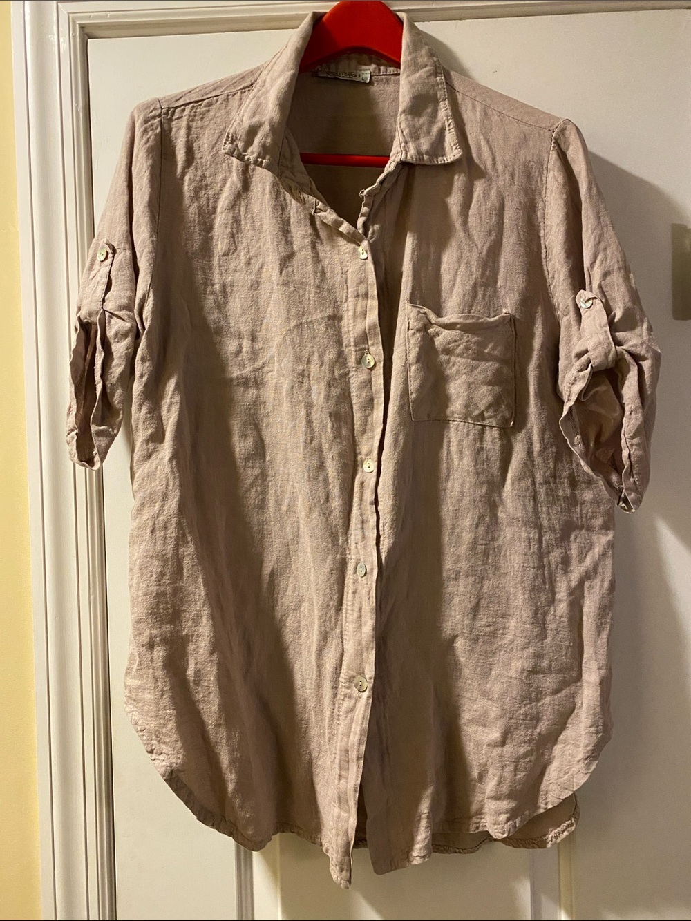 Elena Baldi Made in Italy 💯 Linen Nude ButtonDown Shirt NeverUsed